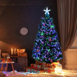 ZUN 6ft Top With Stars PVC Material Fiber Optics 230 Branches Christmas Tree Green 09256951