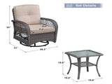 3 Pieces Conversation Set, Outdoor Wicker Rocker Swivel Patio Bistro Set, Rocking Chair with Glass W1889P494796