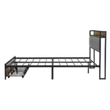 Full Bed Frame with Storage, Bed Frame with LED Lights Upholstered Headboard and 2 Drawers, USB & W311P284695