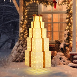 6FT Lighted Gift Box Tower, Pre-lit Pull Up Present Boxes with 200 LED Warm White Lights and Ropes 47421161