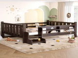 Full Size Floor Bed with Storage Bookcases, Solid Wood Kids Floor Bed with Cute Stairs and W1580P390226