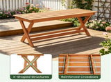 Solid Wood Backless Patio Bench, 2Person Rustic Slatted Seat Bench with XFrame Legs, Breathable 68769856