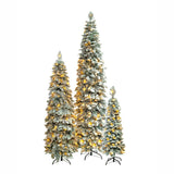 8FT, 6FT, 4FT Pre-Lit Pencil Christmas Trees, Set of 3 Flocked Fir Slim Christmas Trees, Xmas 19997453