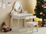 Kids Vanity Set with Mirror and Lights and Stool, 5 Storage Drawers, Pretend Play Princess Makeup 80505306