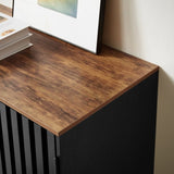 Cabinet with Slatted Grille Striped Door, Modern Style Cabinet, High-Quality MDF and Metal Leg W578P193310