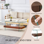 ZUN 43.3 Inch Modern Two-Tier Coffee Table - An Elegant Combination of Clear Glass and Dark Wood Texture W2920P226069