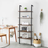 ZUN Industrial Wall Mounted Bookcase 5-Tier Open Ladder Shelf Bookshelf with Metal Frame, 23.6" L x 18960257