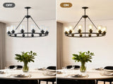 Black Wagon Wheel Chandelier 34.25Inch Modern Farmhouse Glass Pendant Light 12-Light Ceiling Hanging W5008P468521