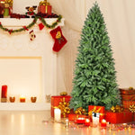 ZUN 8FT Pre-Lit Slim Christmas Tree, Green, Fir Xmas 'Feel Real' Artificial Tree, White Lights, Metal W1773P203629