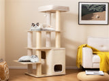 63" Wooden Cat Tree - 2-Story Condo with Bamboo Interior, 5 Sisal Scratching Posts, 44 lbs Per Layer 78450148