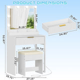 White particleboard with a 3-compartment, 1-drawer dressing table set with 8 three-color light 02363232