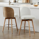 Tomlin Bentwood Upholstered Swivel Counter Stool Set of 2 Off White Boucle B2719P328583