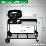 ZUN 110*45*110cm Portable Charcoal Grill with Wheels and Sidetable, Large BBQ Smoker with Adjustable 02203572