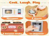 Orange Kids Play Kitchen with Realistic Faucet & Ice Dispenser, Anti-Tipping Pretend Cooking Set for 34281002
