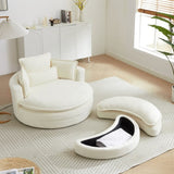 52'Swivel Accent Barrel Modern Beige Sofa Lounge Club Big Round Chair with Storage Ottoman chenille W834P150047