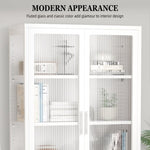 ZUN Double Glass Door Storage Cabinet with Adjustable Shelves and Feet Cold-Rolled Steel Sideboard W1673105925