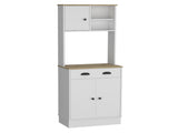 Kitchen Pantry 67" H, Two Cabinets, Three Doors, Two Open Shelves, One Drawer, Microwave Storage B097133171