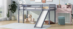 ZUN Twin Low Loft Bed with Slide, Ladder, Safety Guardrails, Rubber Wood Twin Loft Bed,Grey W504P218522