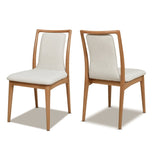 Scandi Upholstered Natural Light Brown Wood Dining Chair, Set of 2, White Pepper Stain Resistant B2719P238261