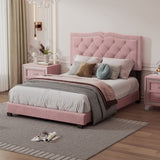 Full Size Upholstered Bed Frame with Rivet Design, Modern Velvet Platform Bed with Tufted WF317301AAH