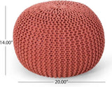 Poona Handcrafted Modern Cotton Pouf, Coral 60480.00CRL-CN