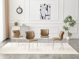 Dining Chairs Set of 4, Khaki Oil Waxed Leather Dining Chairs with Electroplated Metal Legs, W3493P444869