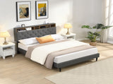 Queen-Size Upholstered Platform Bed Frame with a Modern Button-Tufted Linen Fabric Headboard,USB W311P285482