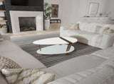 36 Inch Modern Coffee Table, Oval Elliptical Shape, White Mango Wood With Antique Brass B056P161686