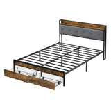 Queen Bed Frame with Storage, Bed Frame with LED Lights Upholstered Headboard and 2 Drawers, USB & W311P284694