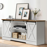 Modern Farmhouse Wood TV Stand for TVs up to 58 inches, with Sliding Barn Doors, 3 Adjustable T3685P342917