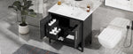 ZUN 36" Bathroom Vanity with Sink, Multi-functional Bathroom Cabinet with Doors Drawers, MDF Frame WF319758AAB