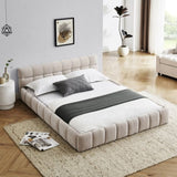 Queen Size Upholstered Bed Frame Thick Fabric, Chenille Fabric Grounded Queen Size Platform Bed 09509443