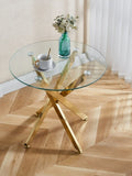 ZUN Golden Dining Table with cross metal leg and glass,Modern Space Saving Kitchen Table for Living W234P242550