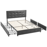 Upholstered Queen Platform Storage Bed Frame with 4 Drawers, Adjustable Headboard with Faux Leather 94234811