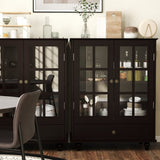 Minimalist Black Buffet Cabinet with Double Glass Doors and Drawer, Modern Wooden Storage Sideboard W2557P307942