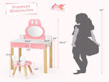 Kids Rabbit Vanity Table Set with Removable Shatter-Proof Mirror, Pink & White Makeup Desk with 69012468