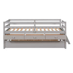 ZUN Low Loft Bed Twin Size with Full Safety Fence, Climbing ladder, Storage Drawers and Trundle Gray WF312991AAE