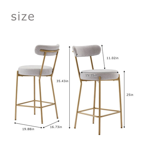 ZUN 25" Modern Gold Bar Stools Set of 2 Height Bar Stools for Kitchen Upholstered Sherpa 66830853