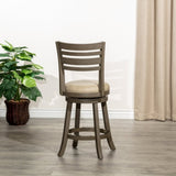 24" Counter Height Slat Back Swivel Stool, Weathered Gray Finish, French Gray Leather Seat B04660700