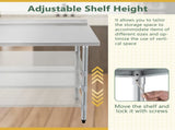 Profeeshaw Stainless Steel Prep & Work Table, 30x48 Inches, with Backsplash and Adjustable W1422P252477