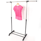 ZUN Single-bar Vertical & Horizontal Stretching Stand Clothes Rack with Shoe Shelf YJ-02 Black & Silver 45790494