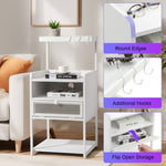 ZUN FCH White Wood Steel 1 Drawer Shelf LED Light Strips Nightstand With Socket With Charging Station & 84109927