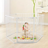 ZUN 6-Panel Metal Baby Playpen Fireplace Safety Fence w/ Walk-Through Door in 2 Directions, 5-in-1 Extra W2181P154903