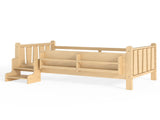Twin Size Floor Bed with Storage Bookcases, Solid Wood Kids Floor Bed with Cute Stairs and W1580P430184