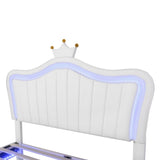 Full Size Upholstered Bed Frame with LED Lights,Modern Upholstered Princess Bed With Crown WF307962AAK
