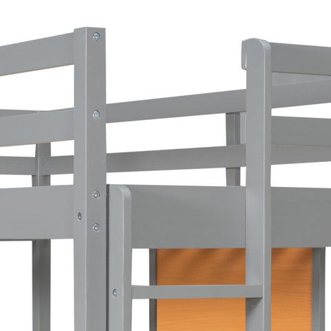 ZUN Twin size Loft Bed with Desk and Writing Board, Wooden Loft Bed with Desk & 2 Drawers Cabinet- Gray 08694176