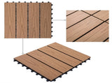 12" x 12" Interlocking Deck Tiles, Pack of 11 Outdoor Flooring Patio Tiles-Teak-AS 85350351