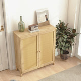 Mid-Century Modern Storage Cabinet with Woven Rattan Doors & Adjustable Shelves - Perfect for Living 09074771