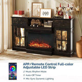 58-inch Black Gold Oak Electric Fireplace TV Stand - 2 Doors, 2 Drawers & Display Shelf with Lattice 59834472