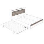 ZUN Queen Size Metal Platform Bed Frame with Trundle, USB Ports and Slat Support ,No Box Spring Needed 44472999